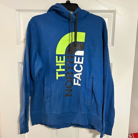 The North Face Blue Hoodie with Neon Green Logo - Picture 1 of 3